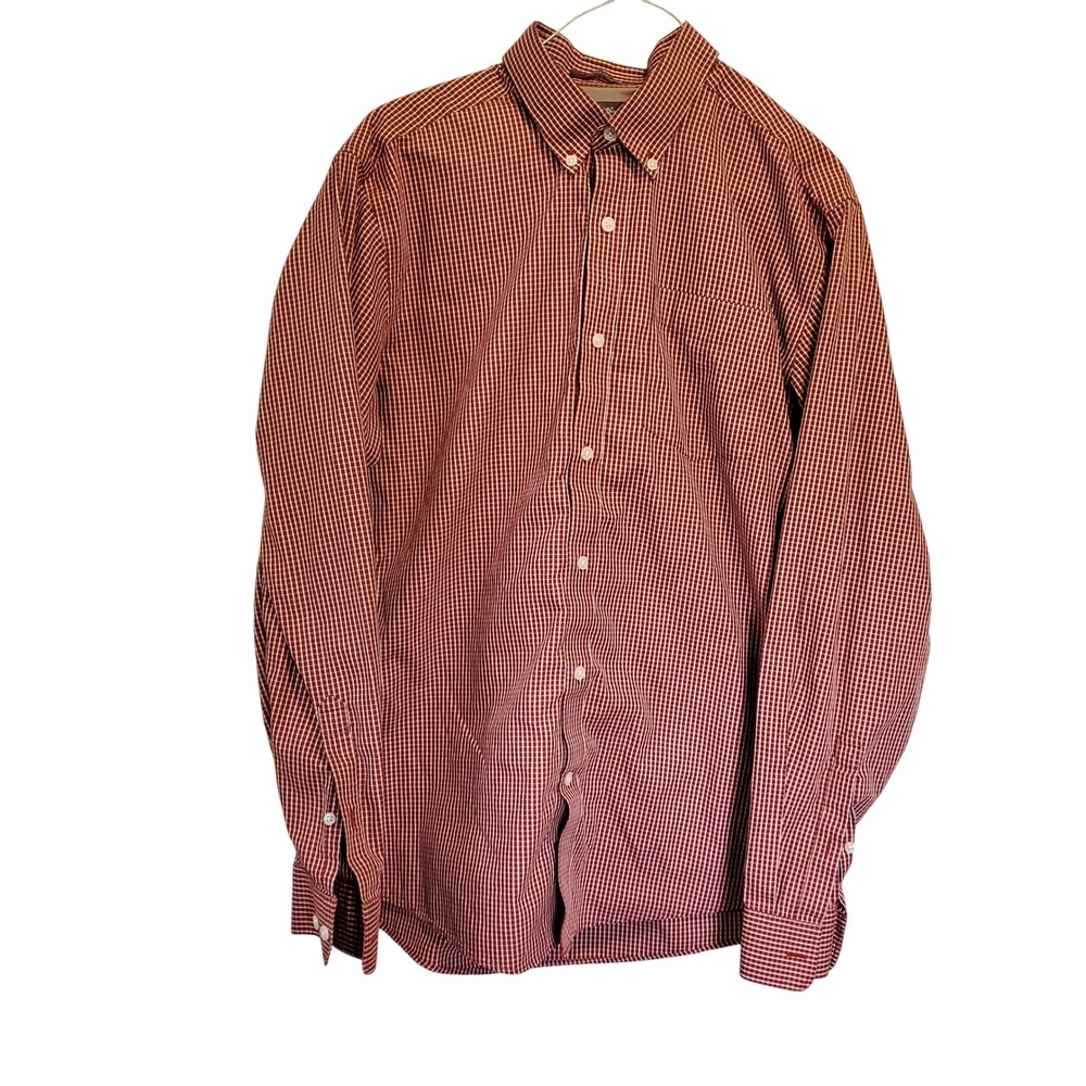 Eddie Bauer Mens Medium Red Gingham Wrinkle Free Classic Fit Button Down Shirt